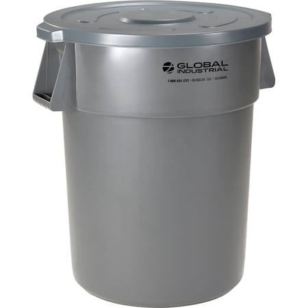 Global Industrial Plastic Trash Can with Lid, 55 Gallon Gray 240464GYCL